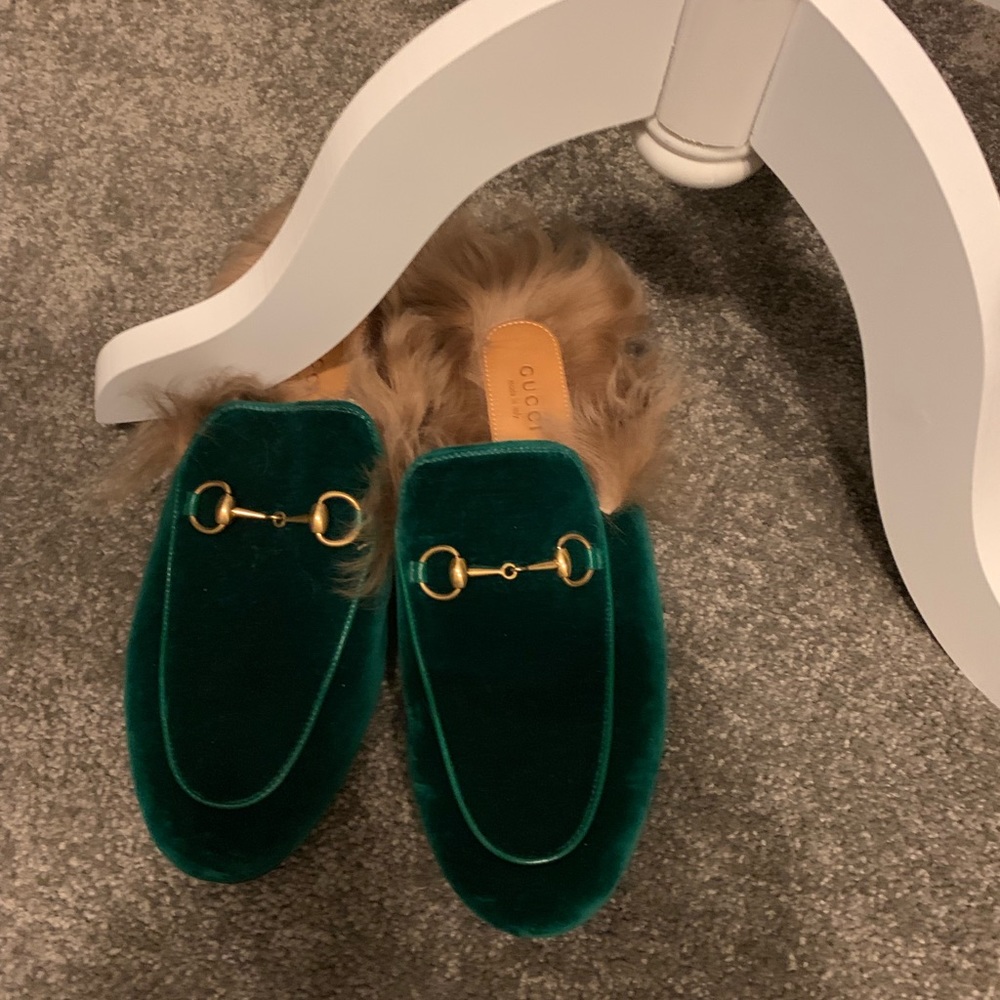 Green Gucci loafers